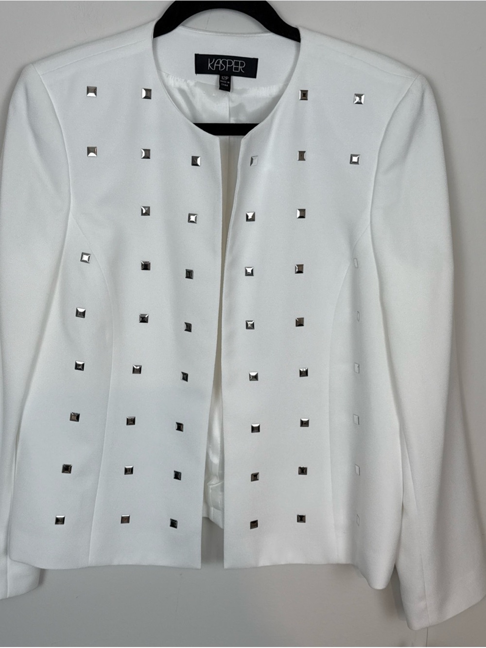 Kasper Women's Studded White Open-Front Jacket Blazer 12P NWT $139